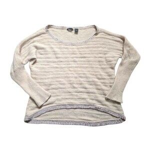 Moda International Sweater Women Size Large Boxy Rabbit Hair Blend Cream Fuzzy